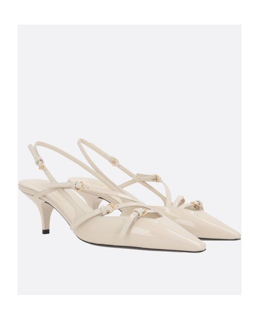 Miu Miu White Buckled Patent Slingback Pumps