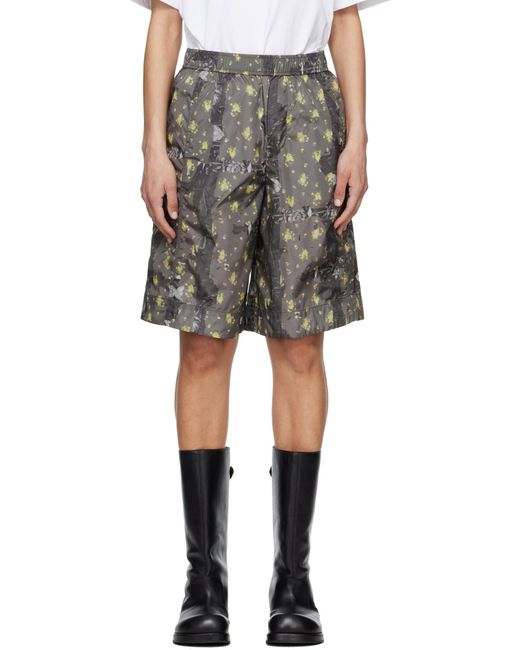 Ganni Gray Printed Nylon Bermuda Shorts