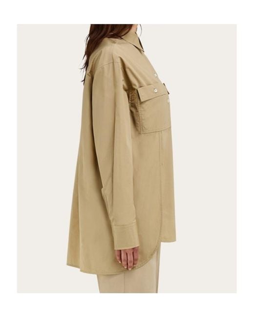 Ferragamo Natural Ferragamo Long-Sleeved Poplin Shirt