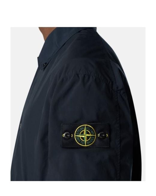 Stone Island Blue Logo Patch Buttoned Jacket for men