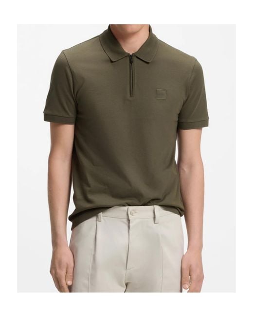 Boss Green Logo-Patch Zip-Up Polo Shirt for men