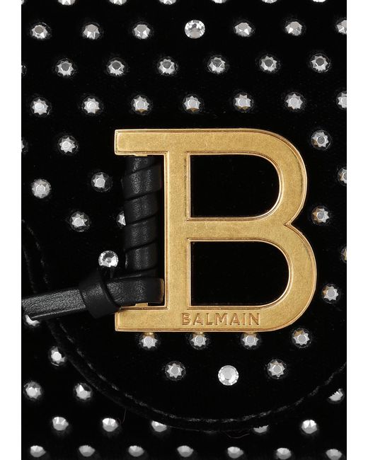 Balmain Black B-Buzz Mini Velvet And Crystal Bag