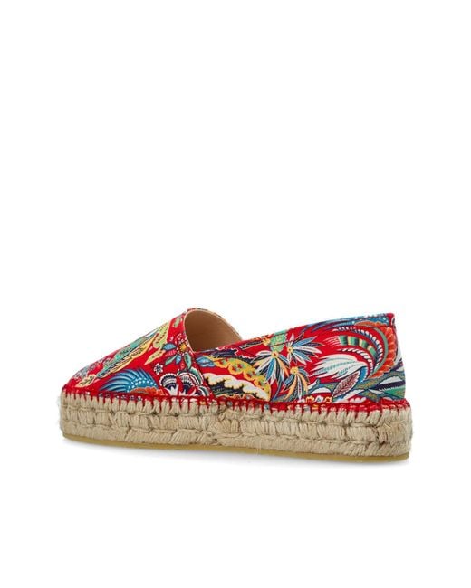 Etro Red Pattern-Printed Platform Espadrilles
