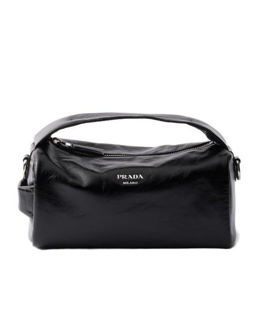 Prada Black Logo-Detailed Zip-Up Shoulder Bag for men