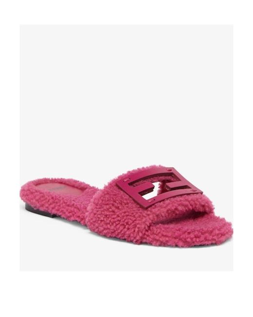 Fendi Purple Sheepskin Slides