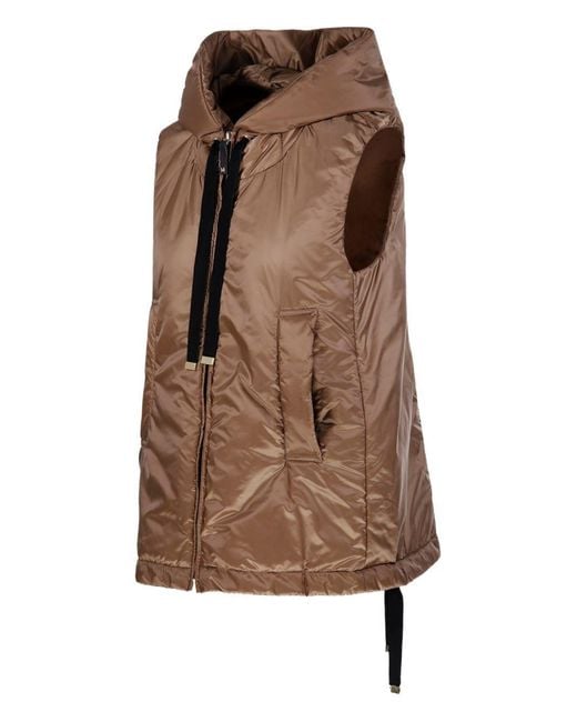Max Mara Brown Water-Repellent Padded Canvas Hooded Gilet