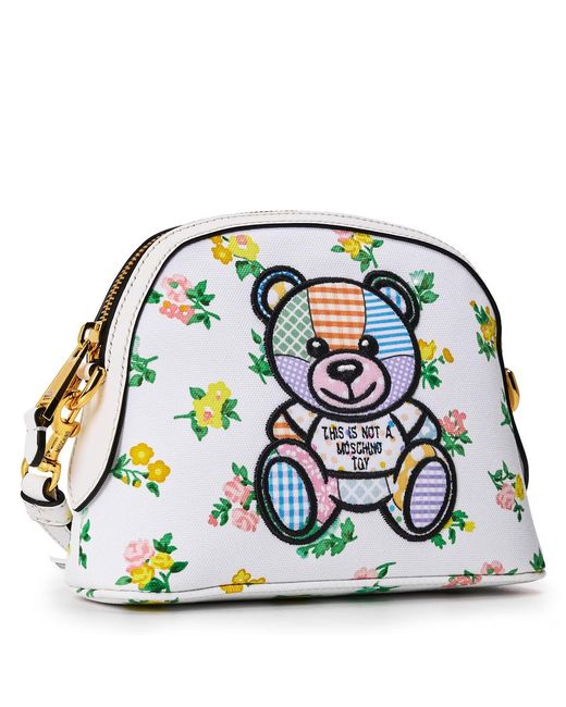 Moschino White Logo Zipper Shoulder Bag