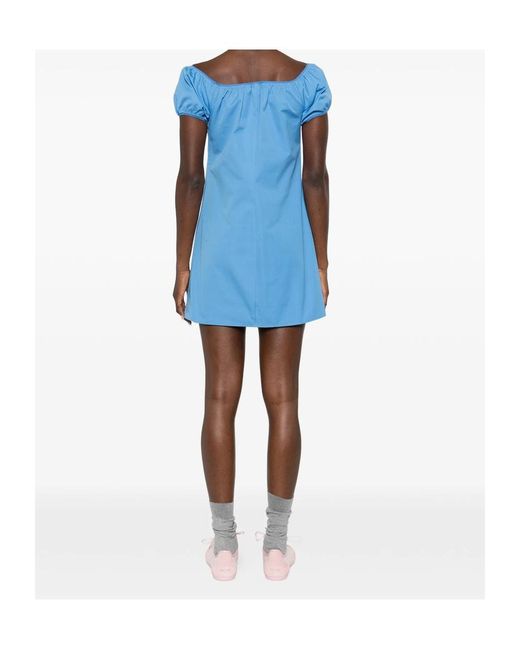 Miu Miu Blue Logo Detailed Mini Dress