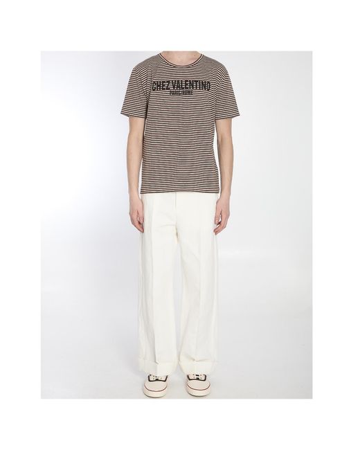 Valentino Gray Striped Crewneck T-Shirt for men
