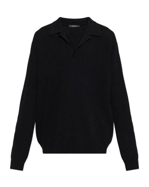 Balmain Black Collared Knit Long-Sleeve Sweater for men