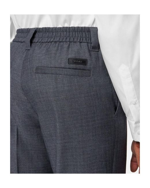 Versace Blue Micro-Checked Wool Trousers for men
