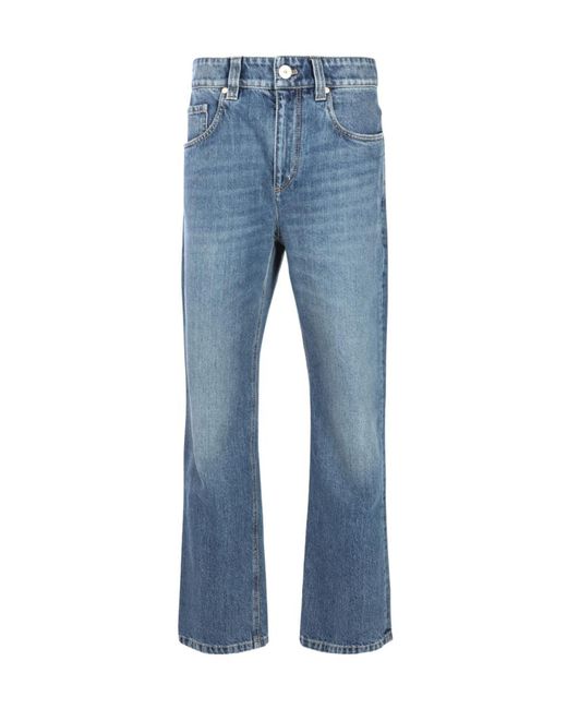 Brunello Cucinelli Blue Logo Patch Straight-Leg Jeans