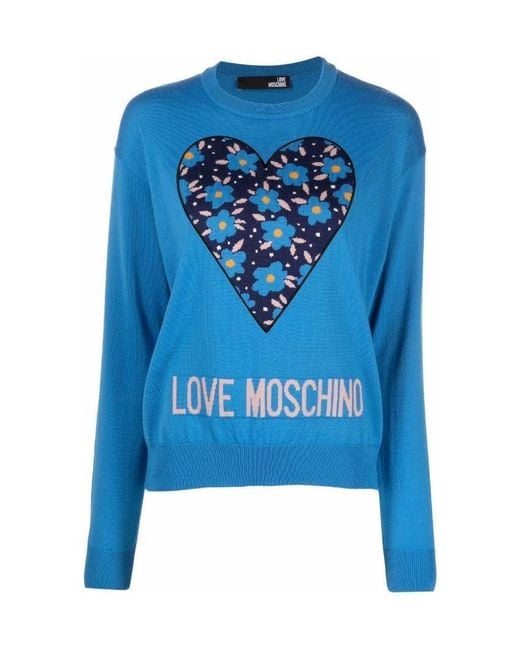 Moschino Blue Heart Intarsia Rib-Trimmed Jumper