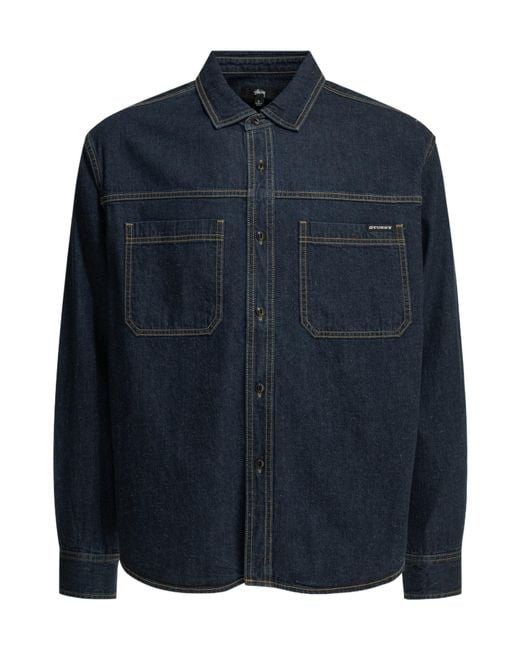 Stussy Blue Stüssy Overshirt Pocket Shirt for men