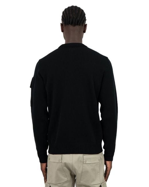 C P Company Black Logo Patch Crewneck Jumper for men