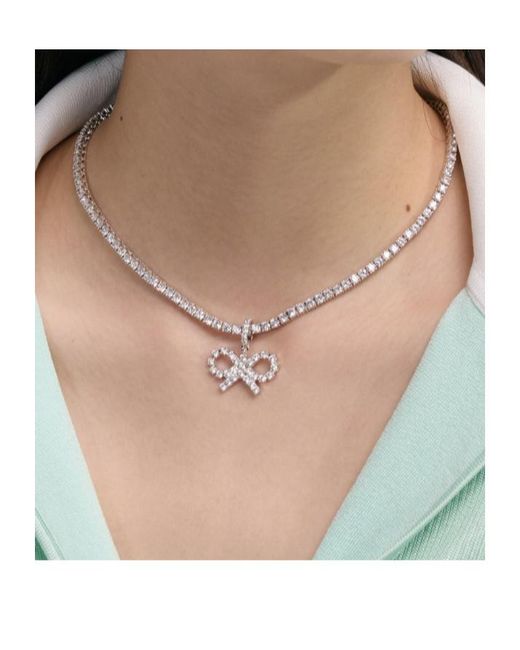 Self-Portrait White Embellished Bow Tennis Necklace