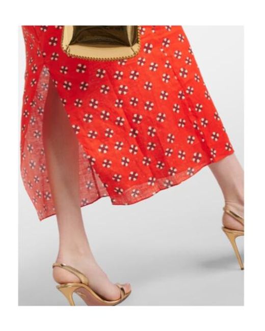 Johanna Ortiz Red Printed Linen Midi Dress