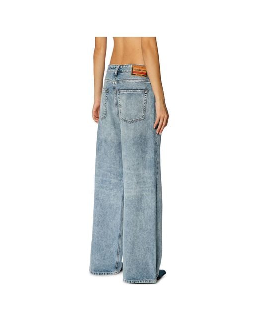 DIESEL Blue 1996 D-Sire 09H57 Mid-Rise Distressed Wide-Leg Jeans