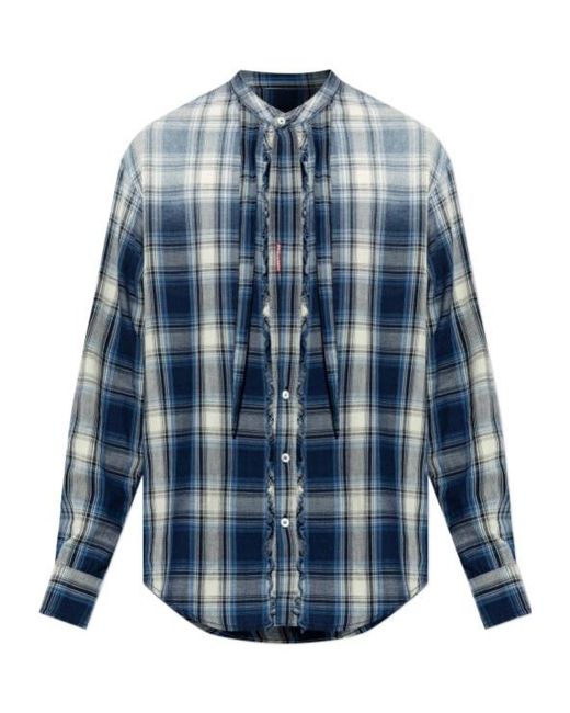 DSquared² Blue Ruffled Checked Shirt for men