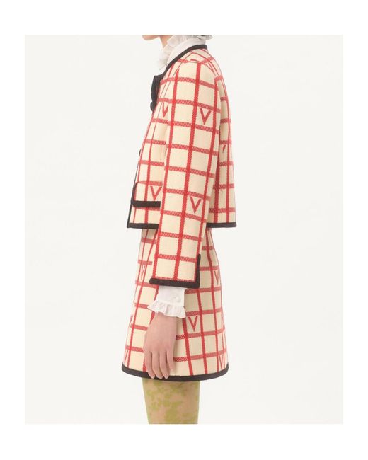 Valentino Red Grid Patterned Button-Up Jacket