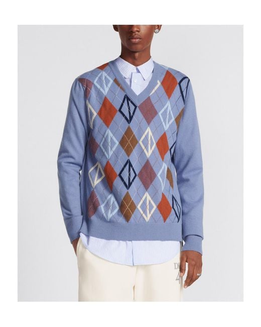 Dior Blue V-Necked Cashmere Sweater for men