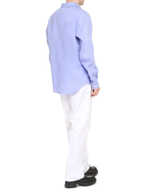 Aspesi Blue Button-Up Long-Sleeved Shirt for men