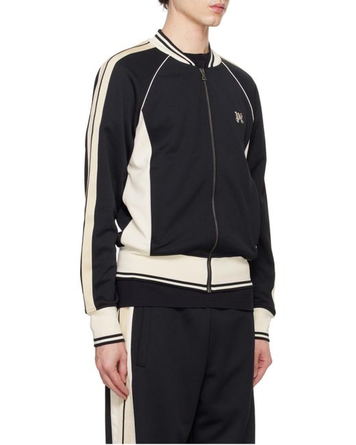 Palm Angels Black Pa Monogram Embroidered Zip-Up Sweatshirt for men