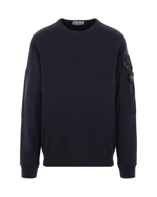 Stone Island Blue Logo Patch Crewneck Sweatshirt for men