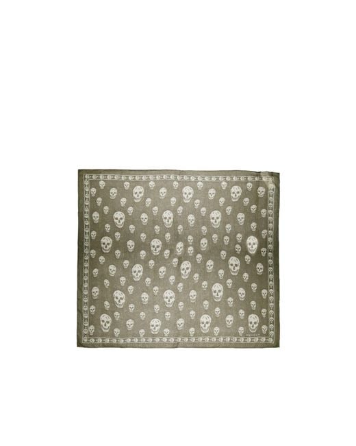 McQueen Gray Print Silk Scarf