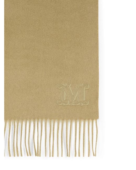 Max Mara White Fringed Logo Scarf