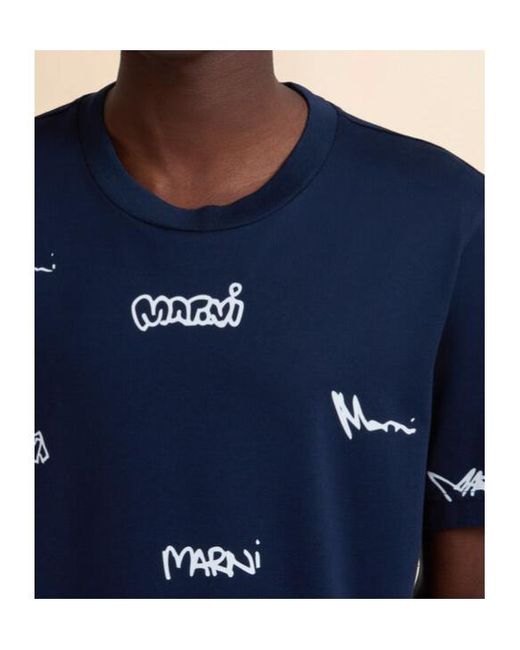 Marni Blue Multigram Printed T-Shirt for men