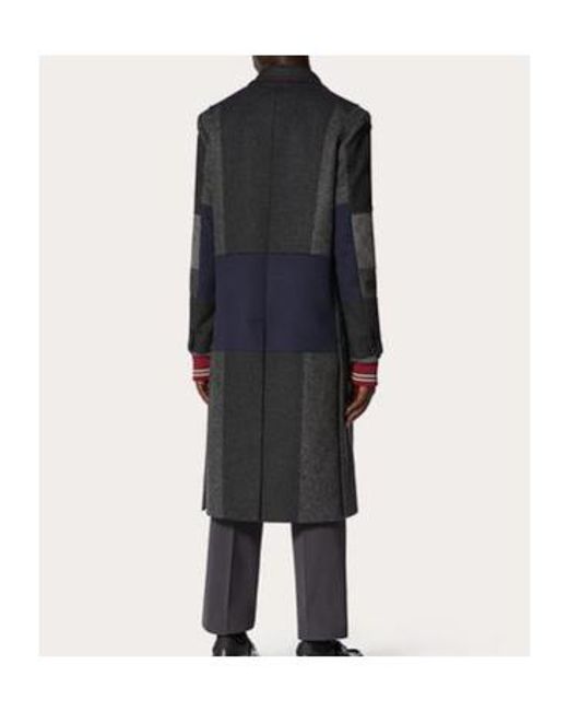 Valentino Blue Patchwork Single-Breasted Coat for men