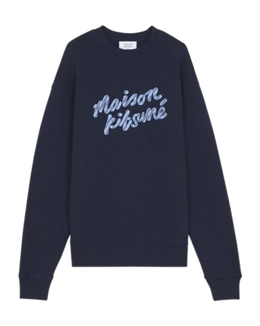 Maison Kitsuné Blue Maison Kitsuné Handwriting Striped Crewneck Sweatshirt for men