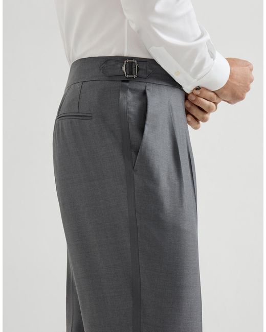 Brunello Cucinelli Gray Double-Pleats Trousers for men