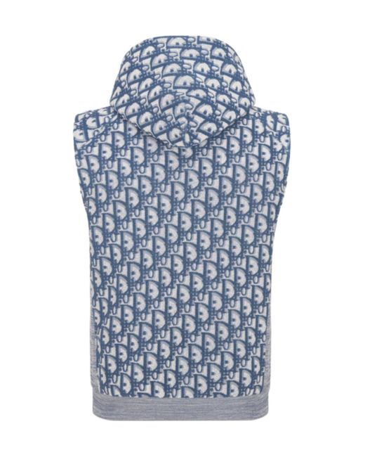 Dior Homme All-Over Logo Patterned Sleeveless Hoodie in Blue