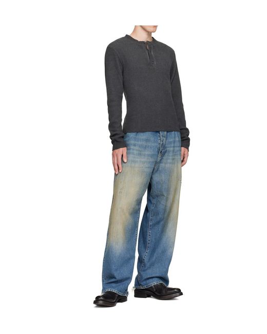 424 Gray Waffle Henley Shirt for men