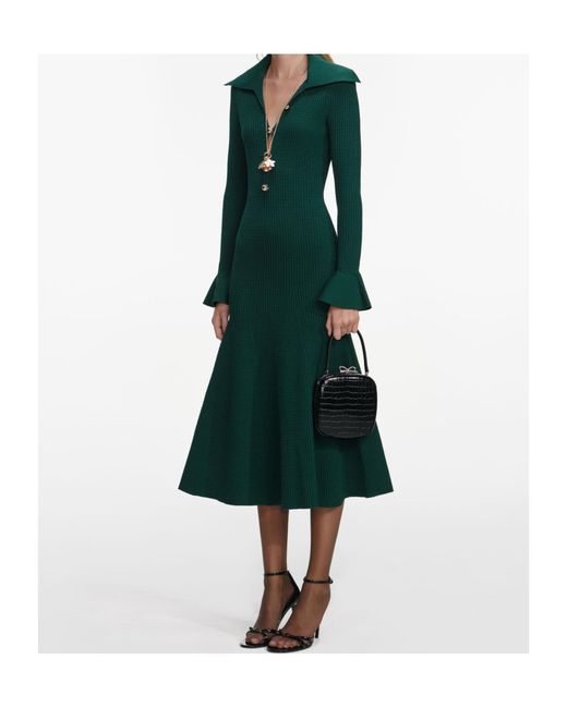 Self-Portrait Green Keyhole Knit Midi Dress