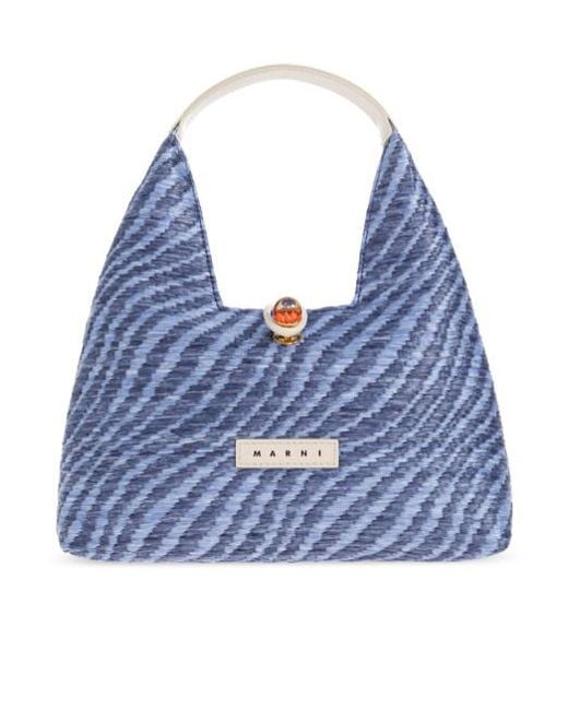 Marni Blue Trapeze Wavy Mini Tote Bag