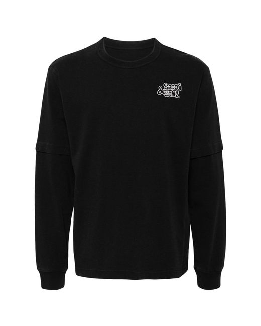 Sacai Black Layered Effect Cotton T-Shirt for men