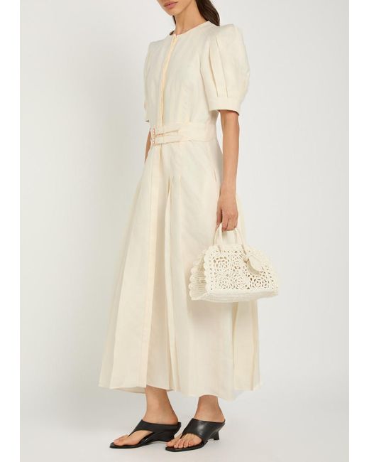 Gabriela Hearst Natural Belted Linen Midi Dress