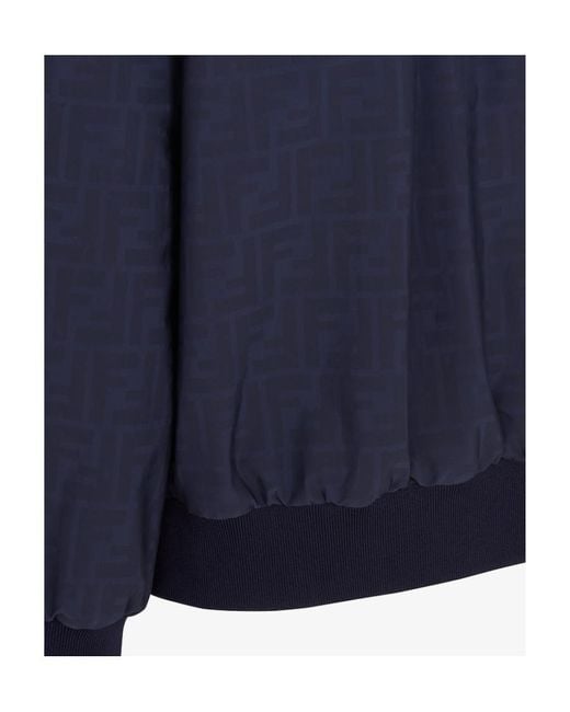 Fendi Blue All-Over Ff Printed Zipped Bomber Jacket for men