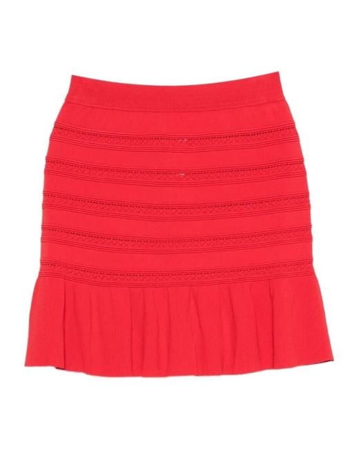 Blugirl Blumarine Red Pointelle-Knit Ruffled Skirt