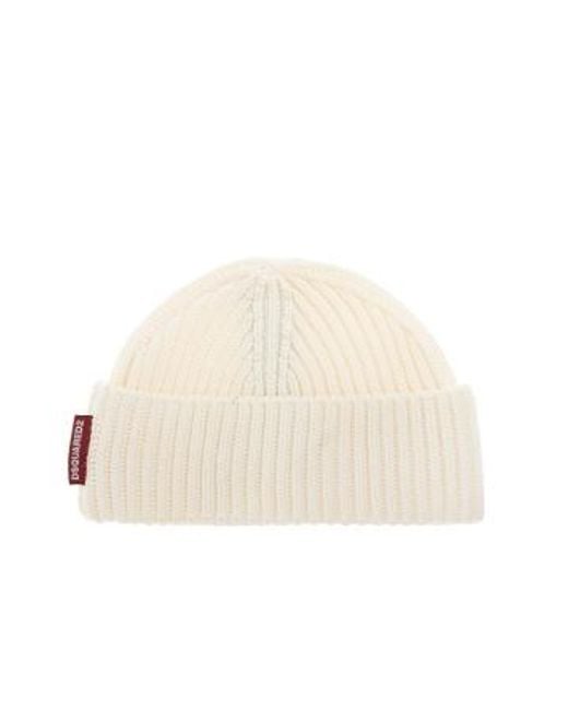 DSquared² Natural Logo Tag Ribbed-Knit Beanie Scarf Set for men