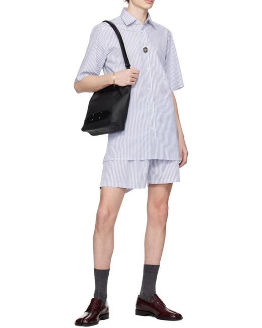 Maison Margiela Blue Striped Buttoned Shirt for men