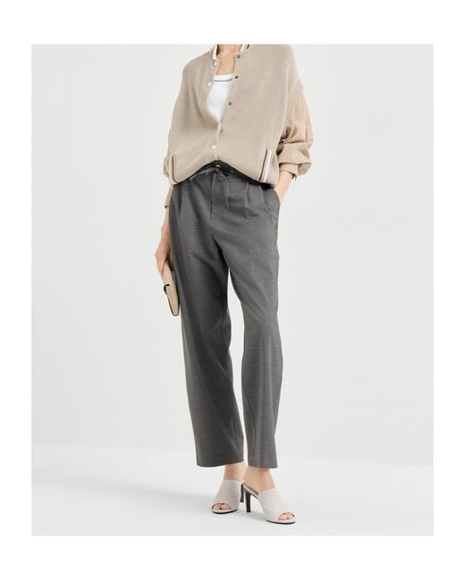 Brunello Cucinelli Gray Drawstring Tailored Trousers