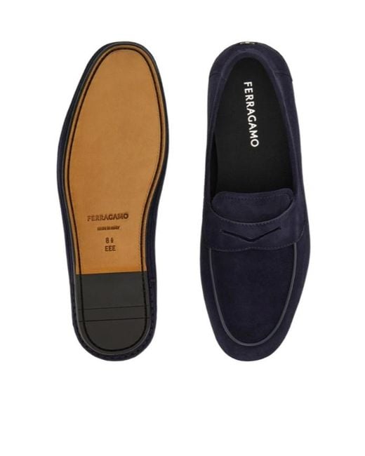 Ferragamo Blue Suede Loafer for men