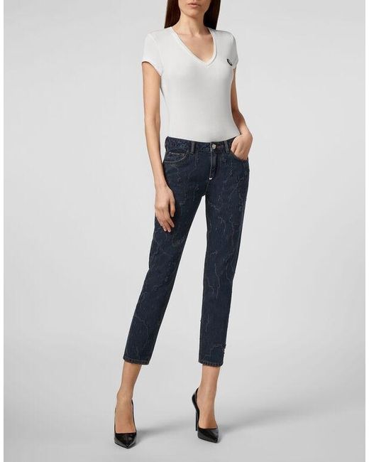 Philipp Plein Blue Logo Detail Jeans