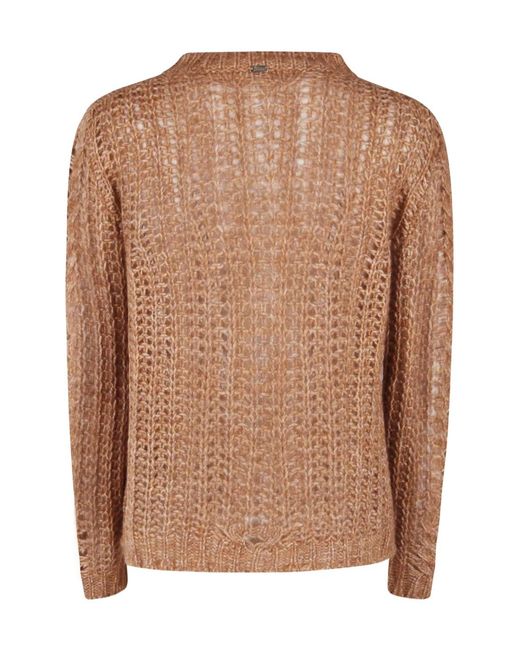 Herno Brown Crewneck Open Knitted Jumper