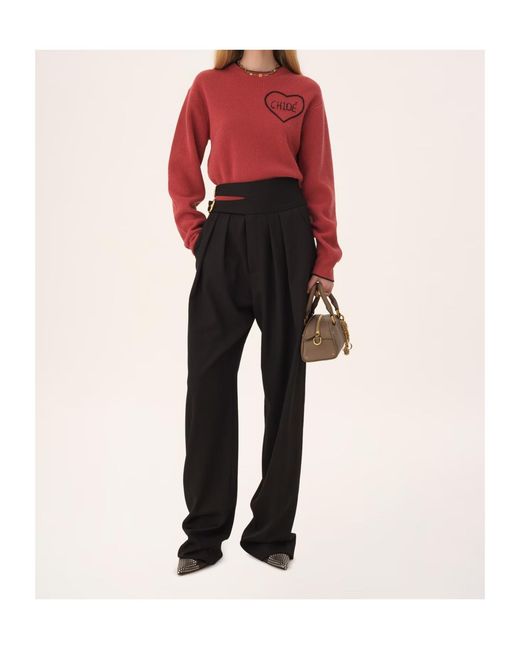 Chloé Red Chloé Logo Intarsia Knit Sweater