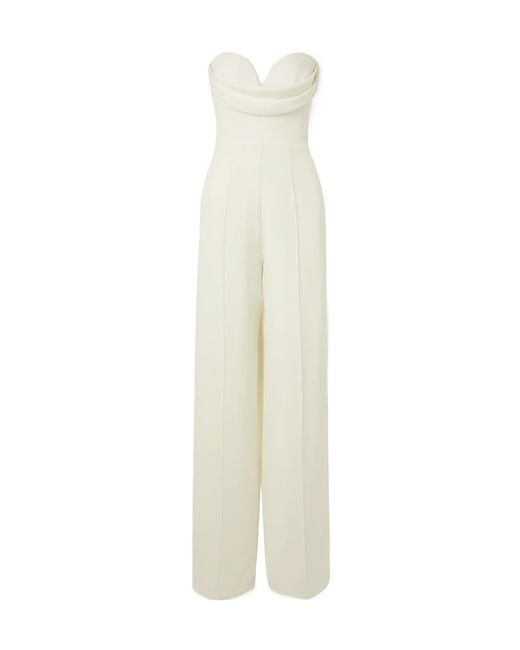 Alex Perry White Hayden Strapless Draped Crepe Jumpsuit